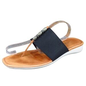 The Flexx Women Sandal 8.5 Comfort Thong Elastic Beaded Black Fabric Leather